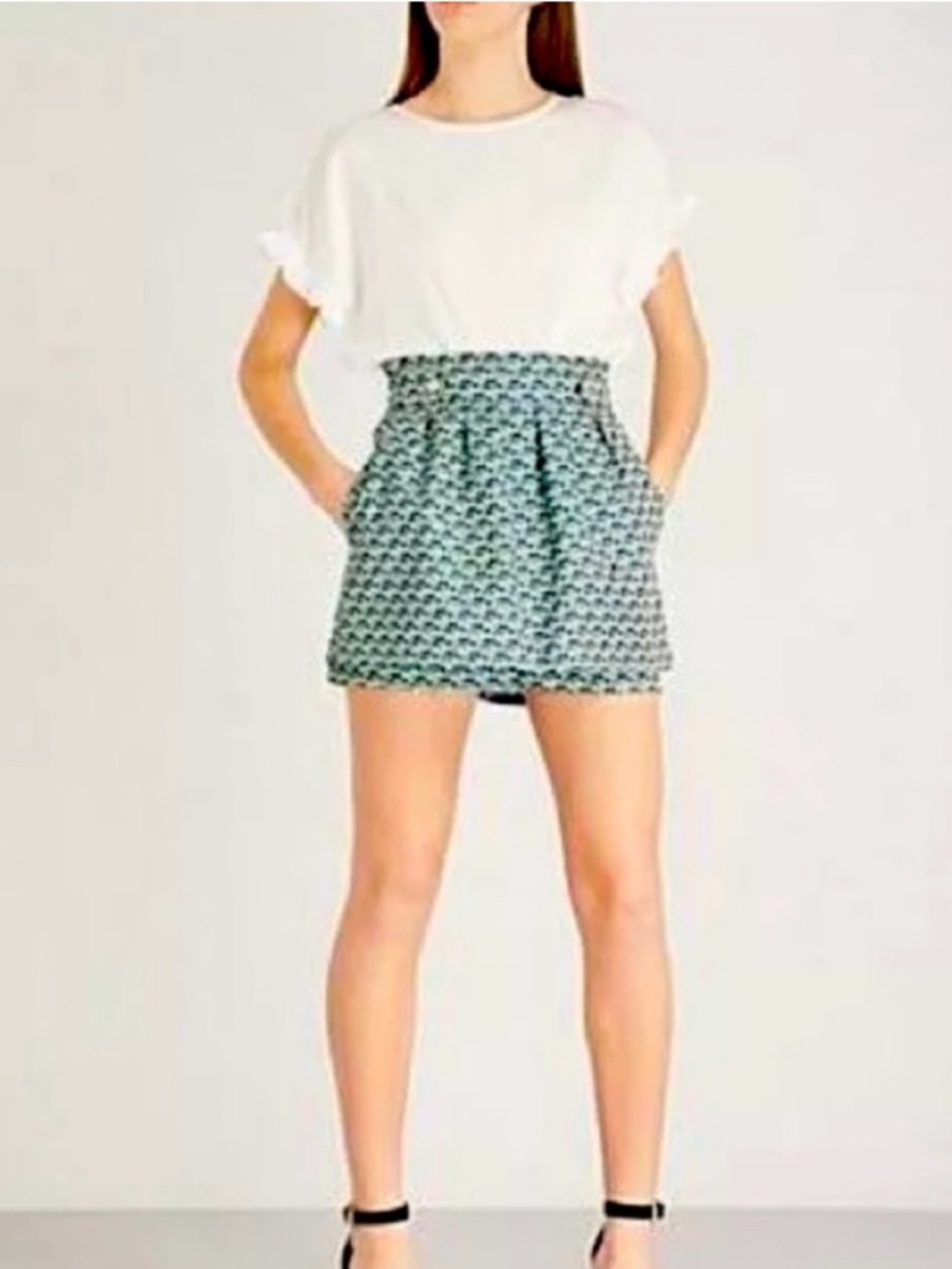 Maje Iden Floral Jacquard Skirt Skort Shorts Blue‎ Green 34 US 2